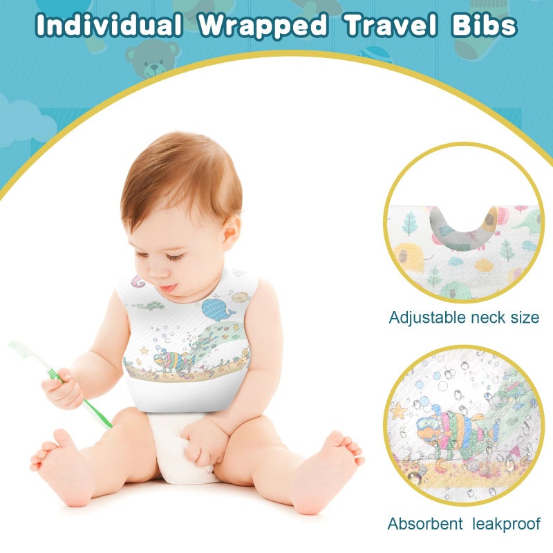 Shinymoon 100 Pcs Disposable Baby Bibs Individual Wrapped Travel Bibs Waterproof Food Catcher for Toddlers Girls Boys Feeding (Classic Style) - Image 5
